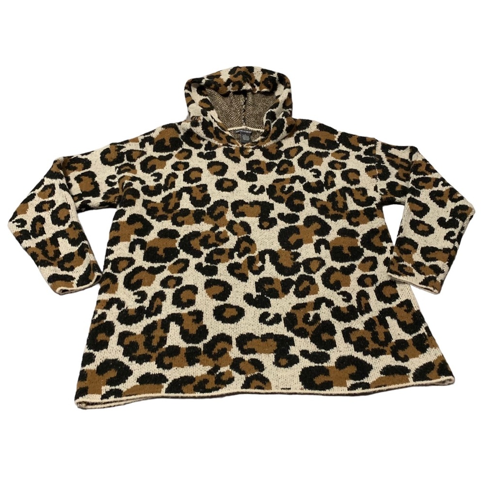 CHELSEA & THEODORE Sweater Hoodie Womens Large Leopard Animal Print Brown Cream